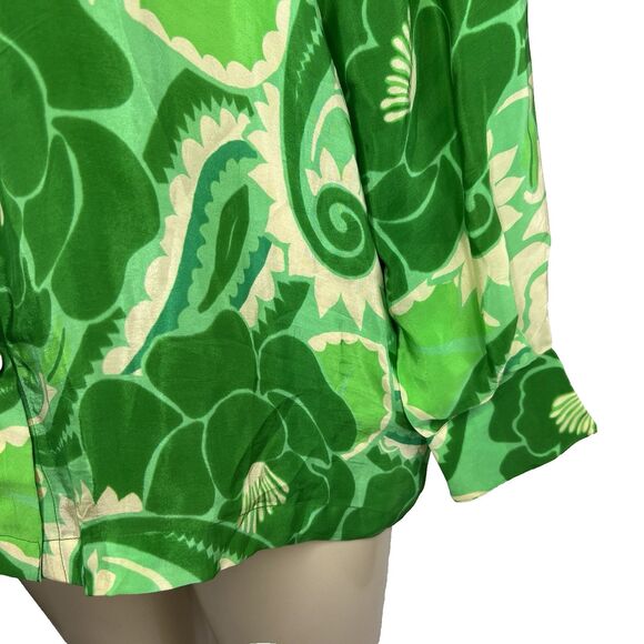 Farm Rio Tropical Groove Shirt Size M Green Floral Print Long Sleeve Button Down - Picture 8 of 15